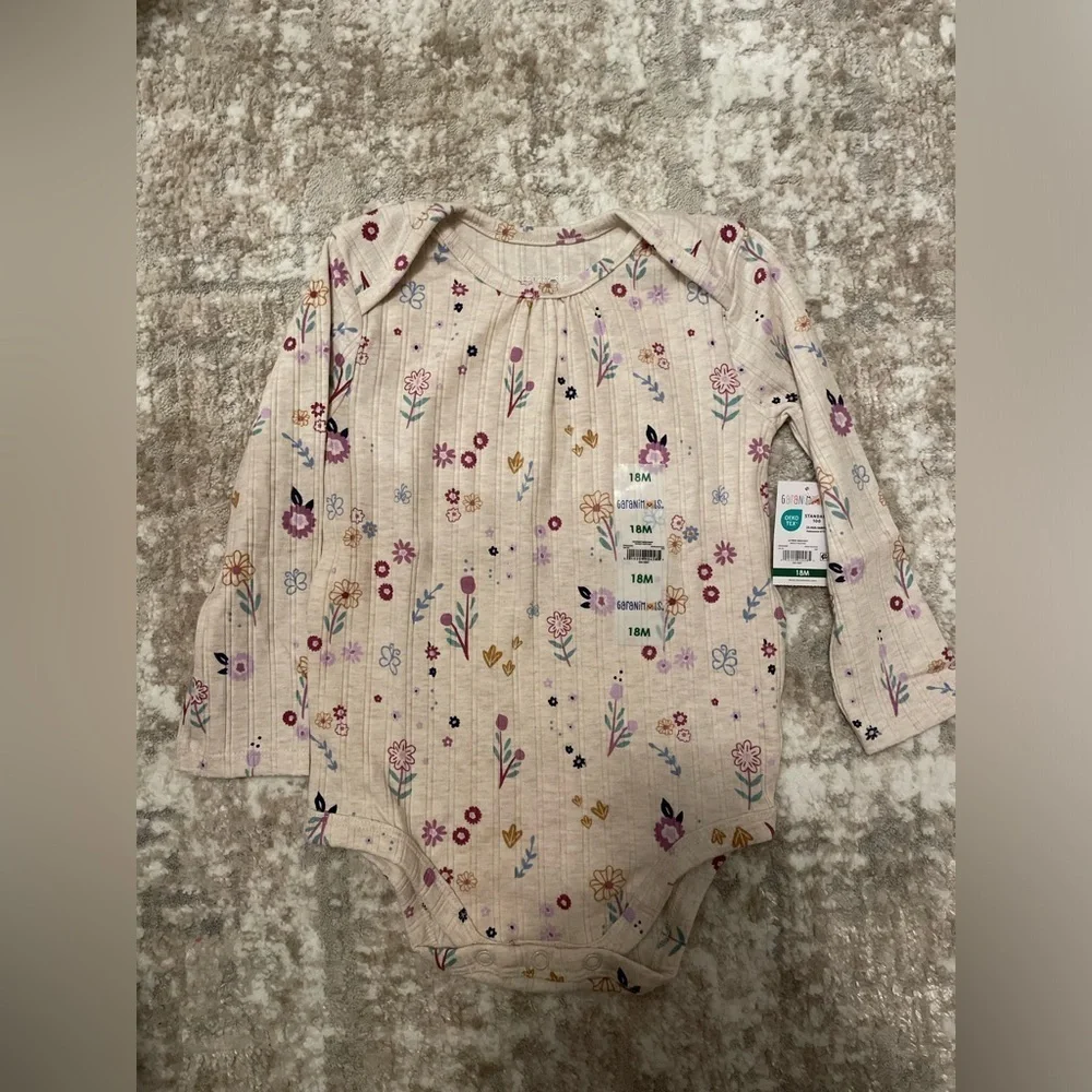 Garanimals Floral Long Sleeve Bodysuit - Cream, Pink, Purple